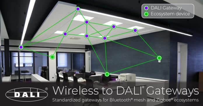 DALI-Wireless-Gateways Wireless to DALI® Gateways allow existing DALI wired products to be used in either Bluetooth® mesh or Zigbee® wireless ecosystems.